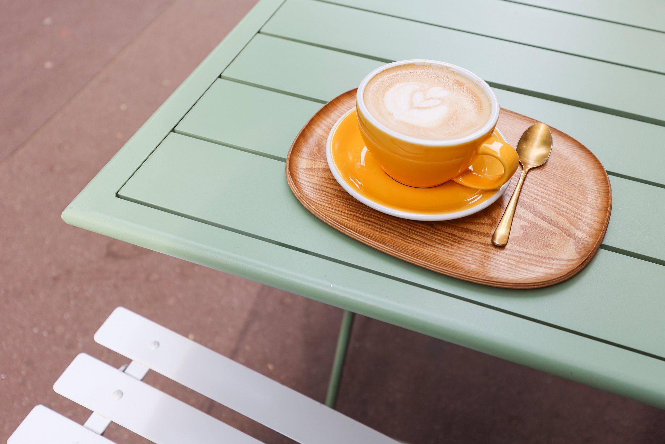 Latte on Wooden Tray